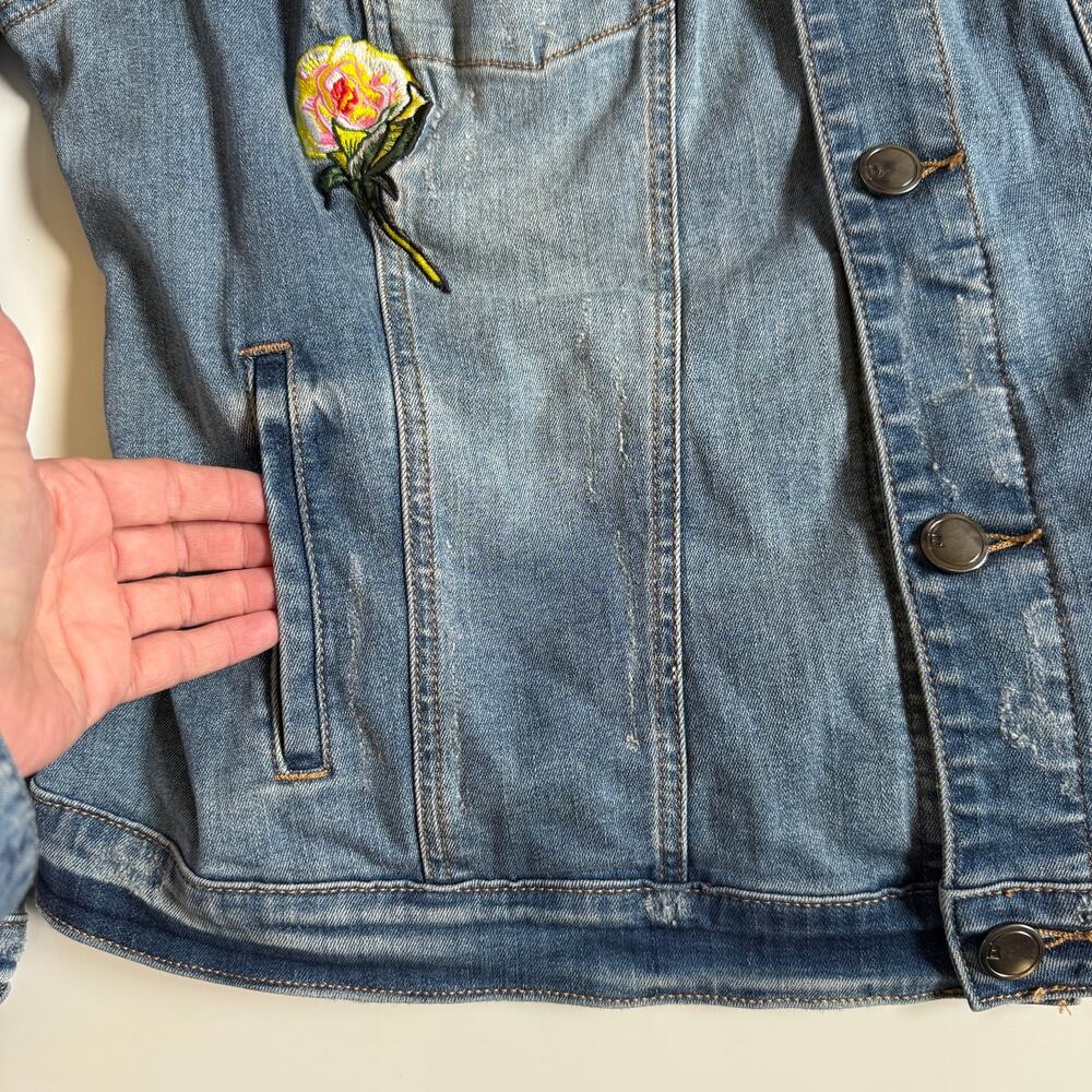 Lane Bryant Floral Embroidered Distressed Trucker Jean Jacket Sashiko Size 20 - Picture 8 of 15